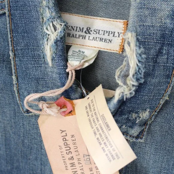 NWT Ralph Lauren Denim & Supply Distressed Denim Jacket Camo Sleeves Medium NEW - Picture 6 of 6